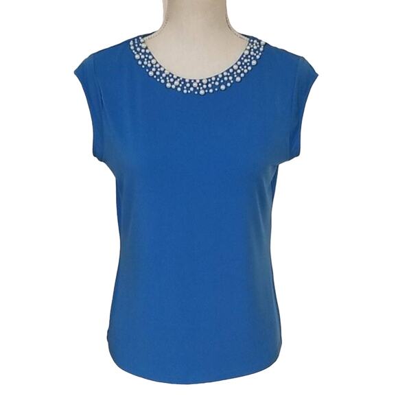 NWT Karl Lagerfeld Blue Top With Pearl Detail - Picture 1 of 7